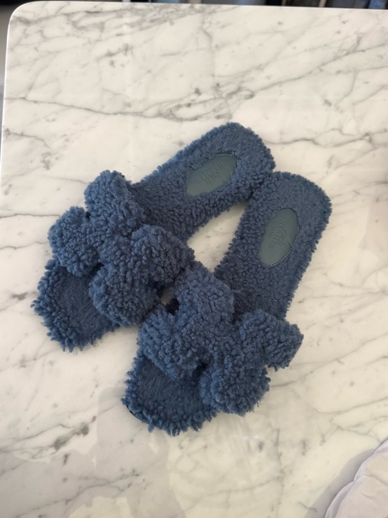 Hermes Shoes - Hermes Blue Sherpa Knot Slide Sandals